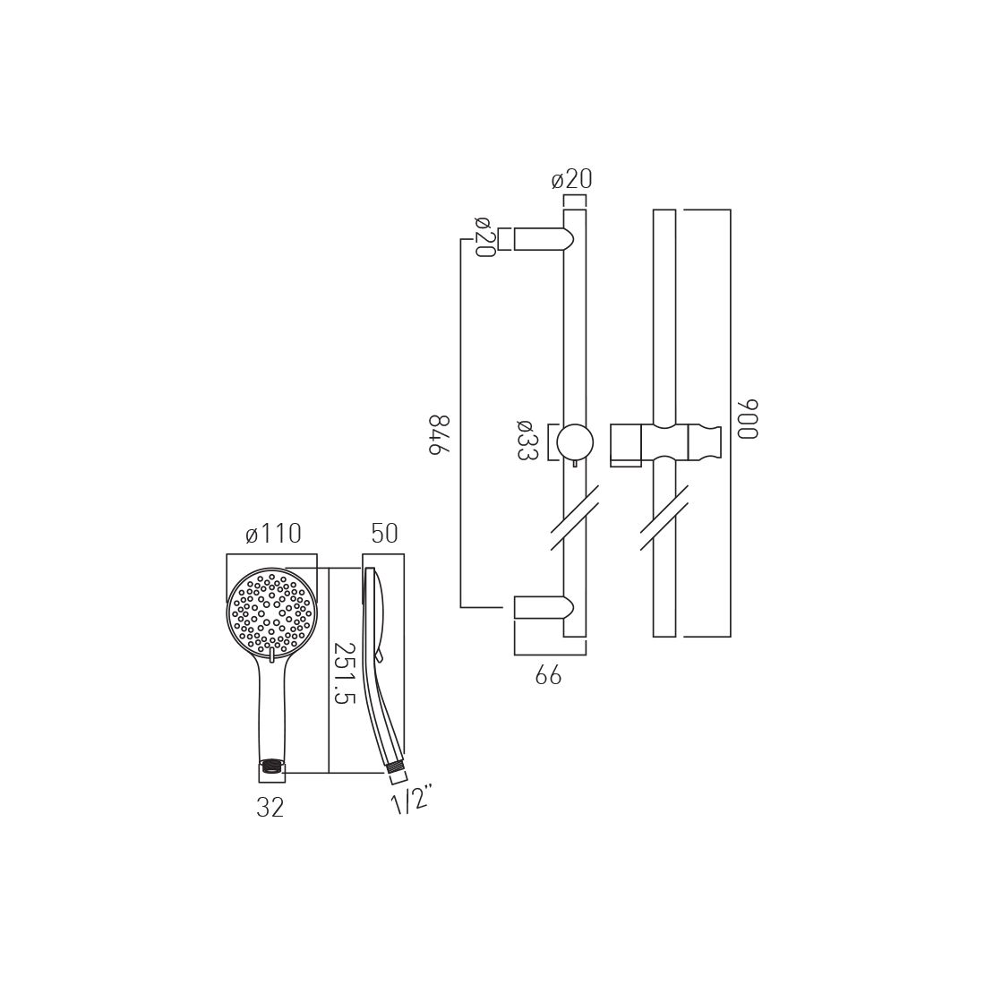 Vado Atmosphere Multi Function Slide Rail Shower Kit