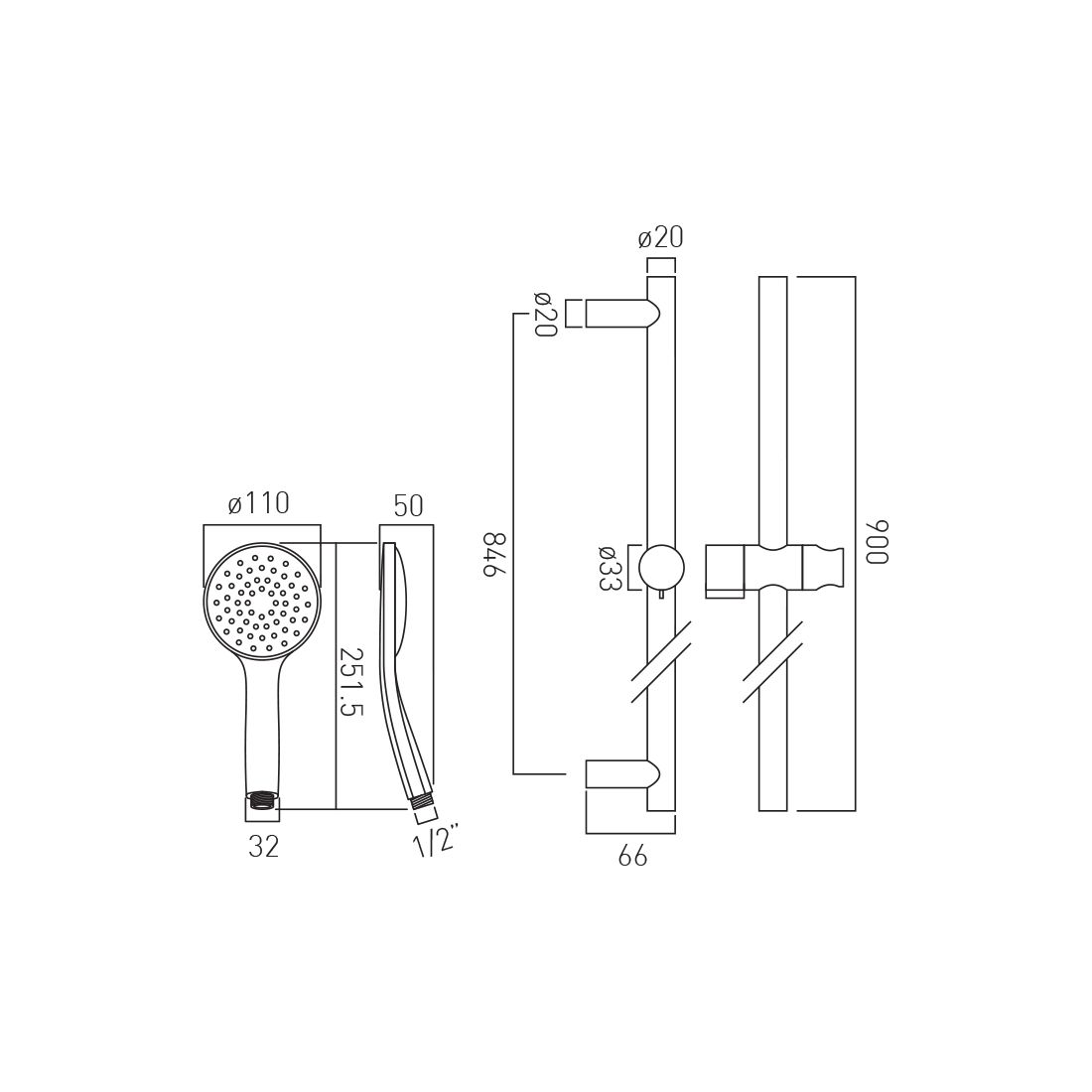 Vado Atmosphere Single Function Slide Rail Shower Kit