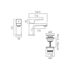 Vado Axces Ekko Mini Basin Mixer Tap and Push Waste