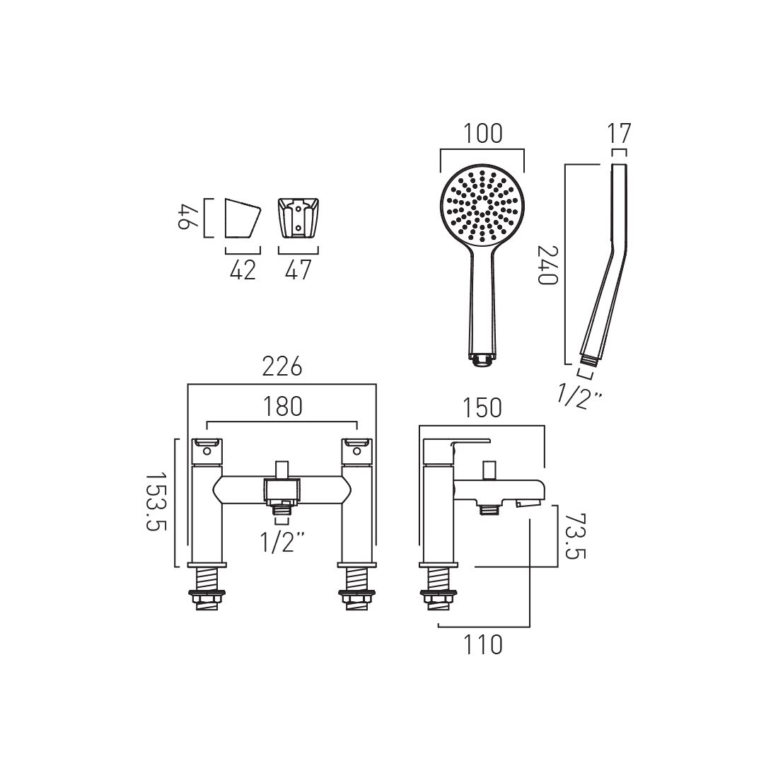 Vado Axces Irlo Deck Mounted Bath Shower Mixer and Kit