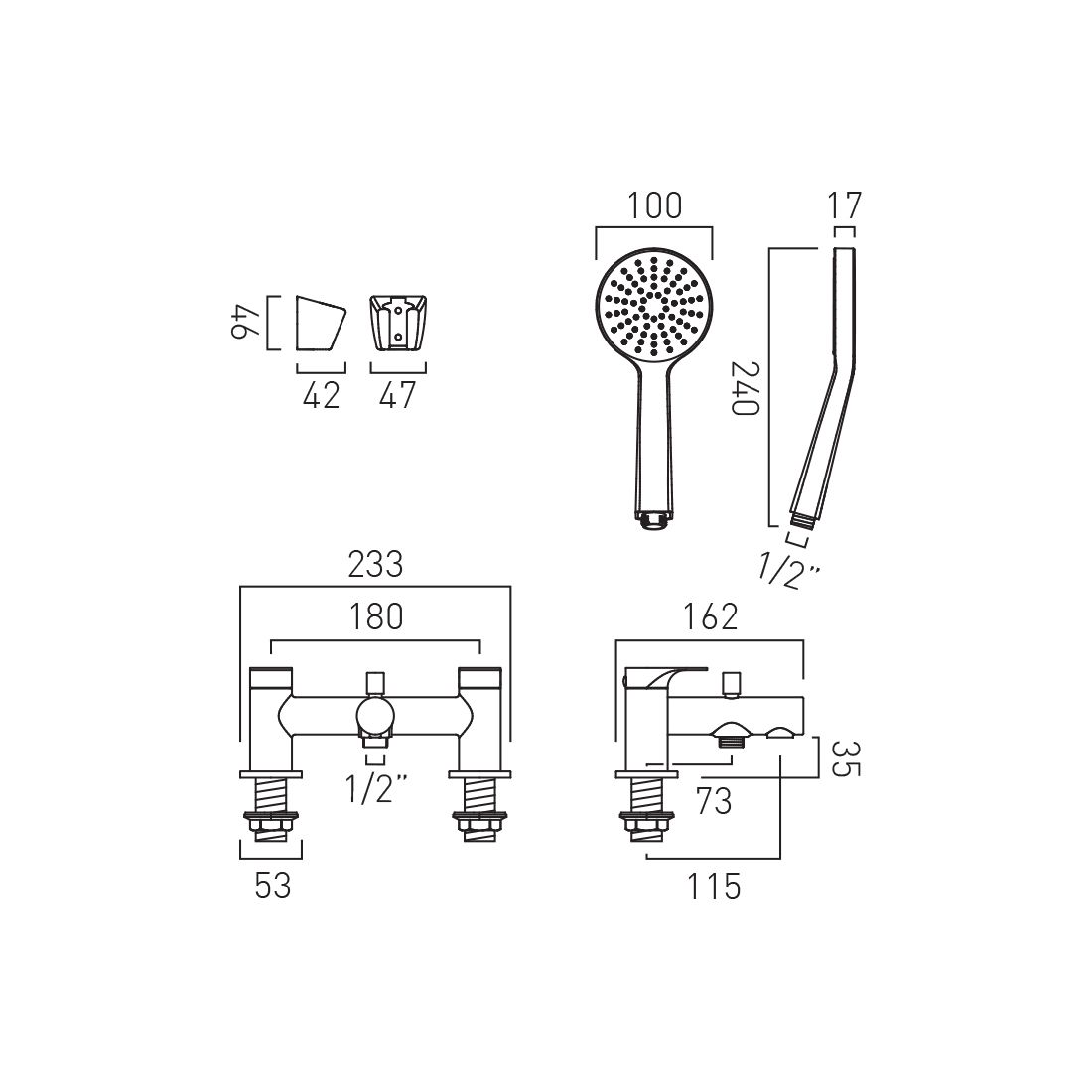 Vado Axces Metiz Deck Mounted Bath Shower Mixer and Kit