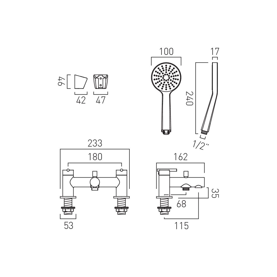 Vado Axces Nuri Deck Mounted Bath Shower Mixer and Kit