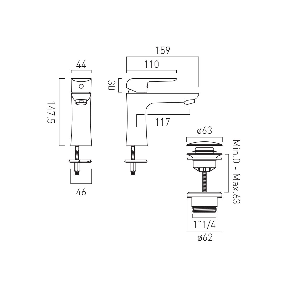 Vado Axces Vala Basin Mixer and Push Waste