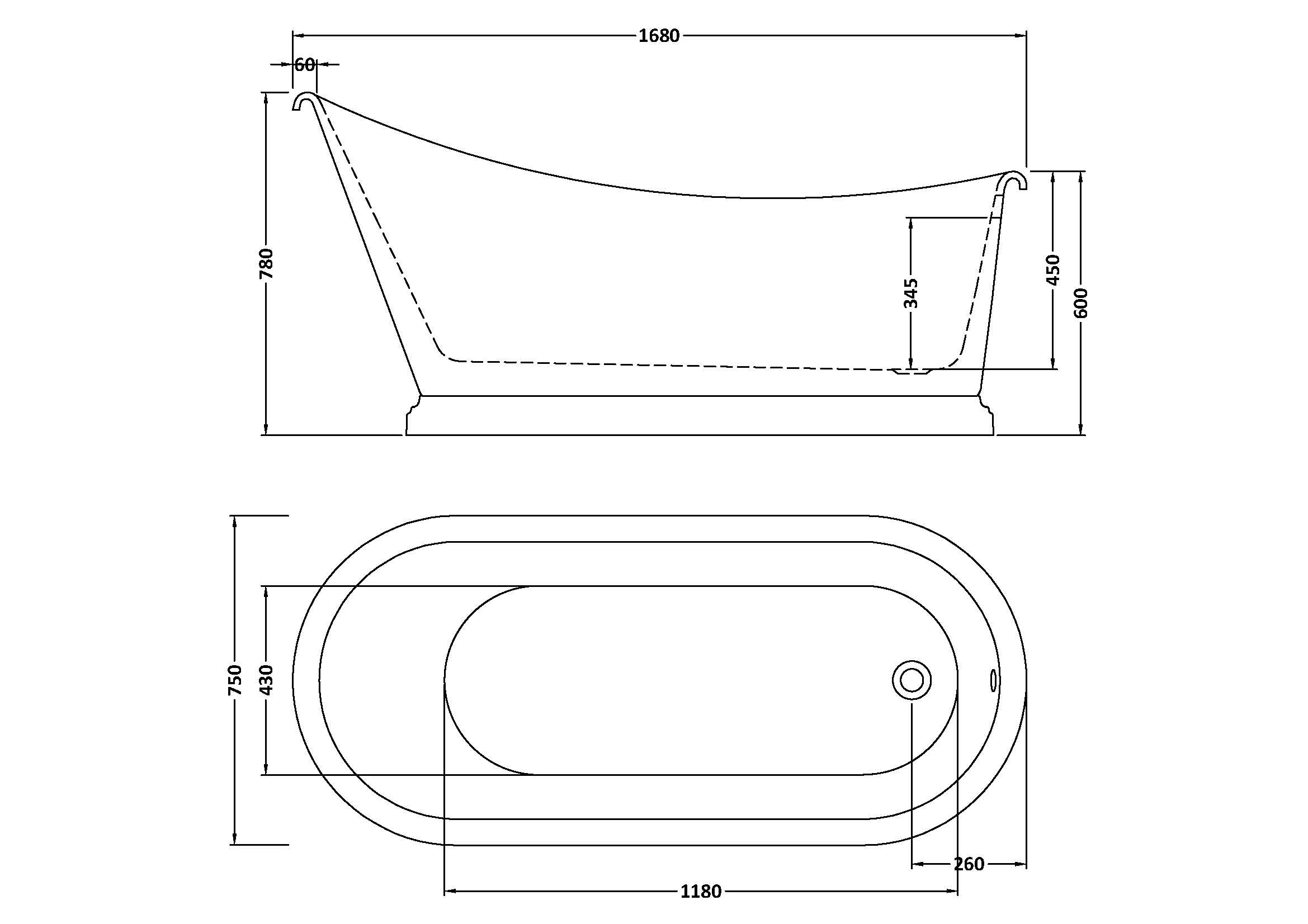 Mégane Slipper Bath drawing