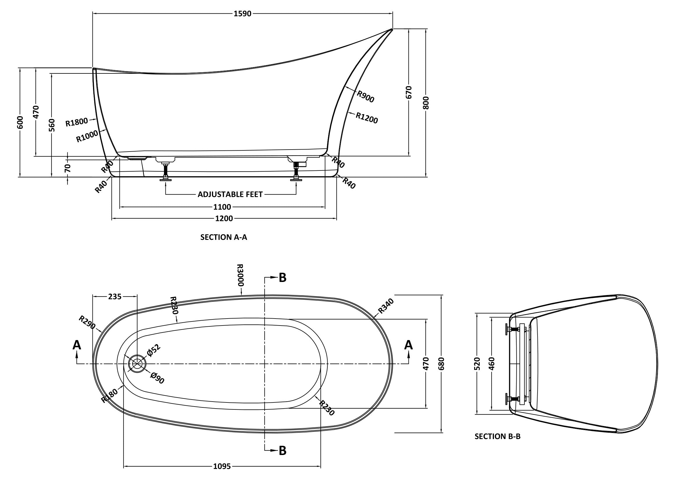 Slipp bath line drawing