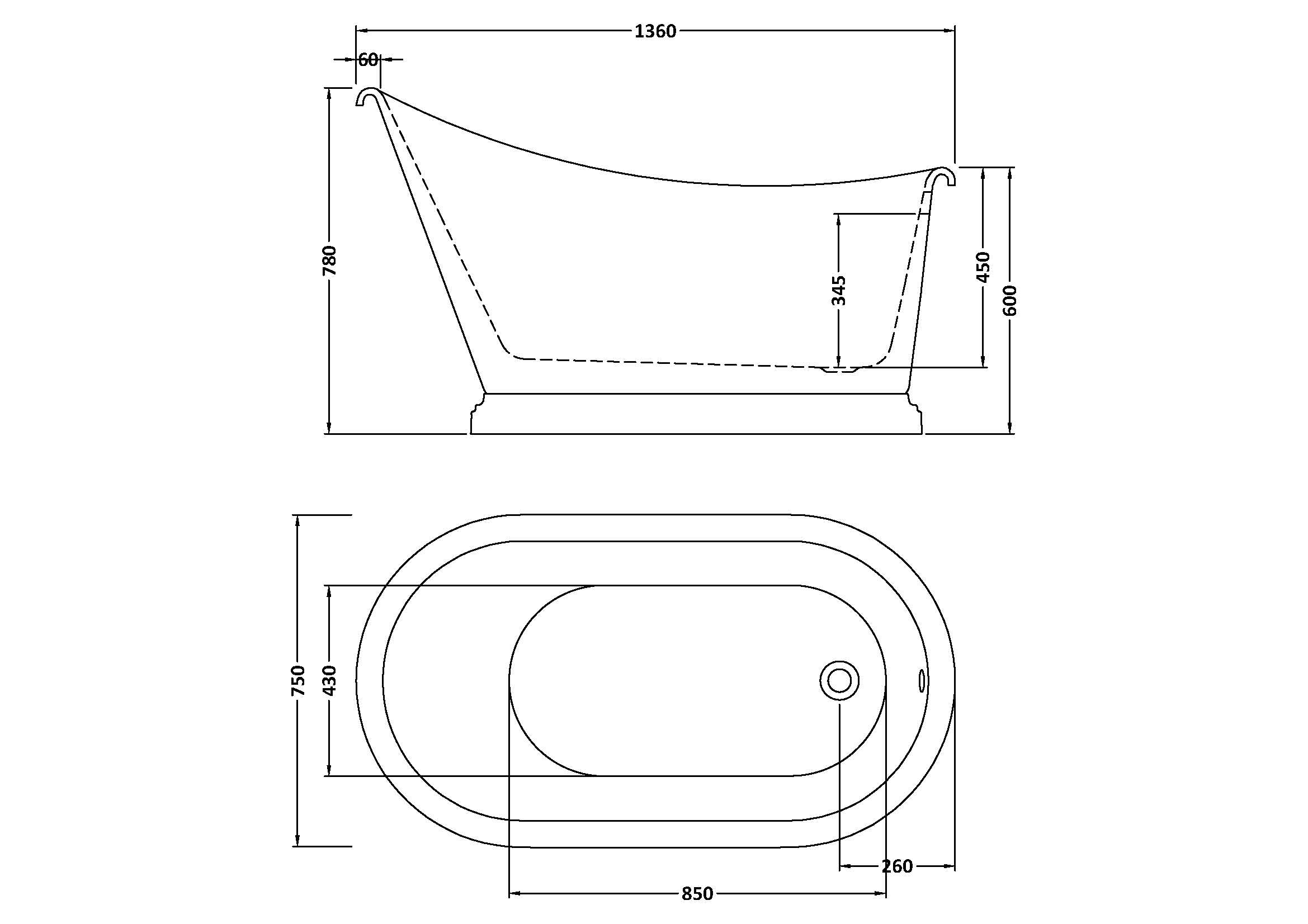 Penny slipper bath line drawing