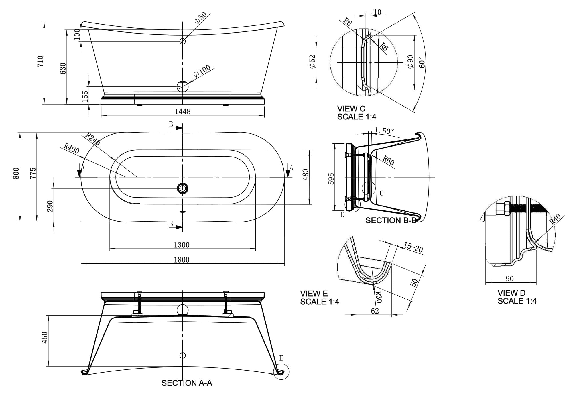 boat bath line drawing 1800