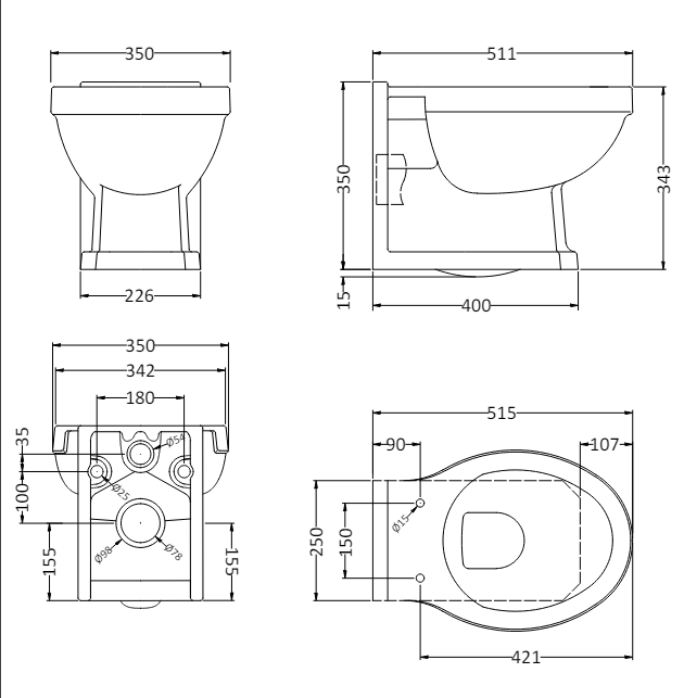 Fitzroy wall hung pan line drawing