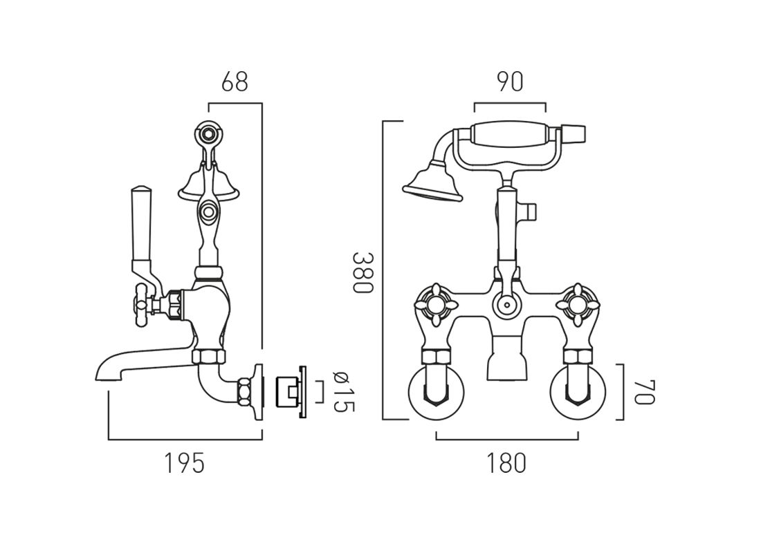 Vado Booth & Co. Axbridge Cross Wall Mounted Bath Shower Mixer