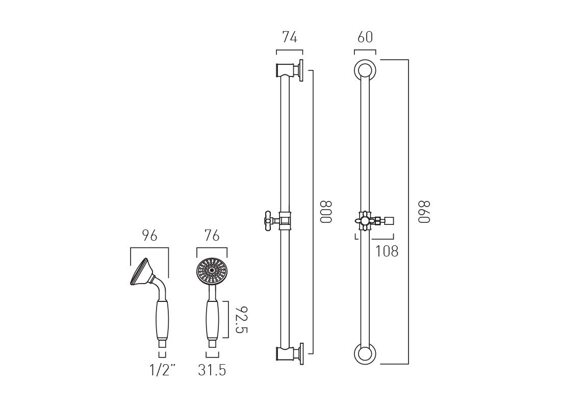 Vado Axbridge Single Function Slide Rail Shower Kit