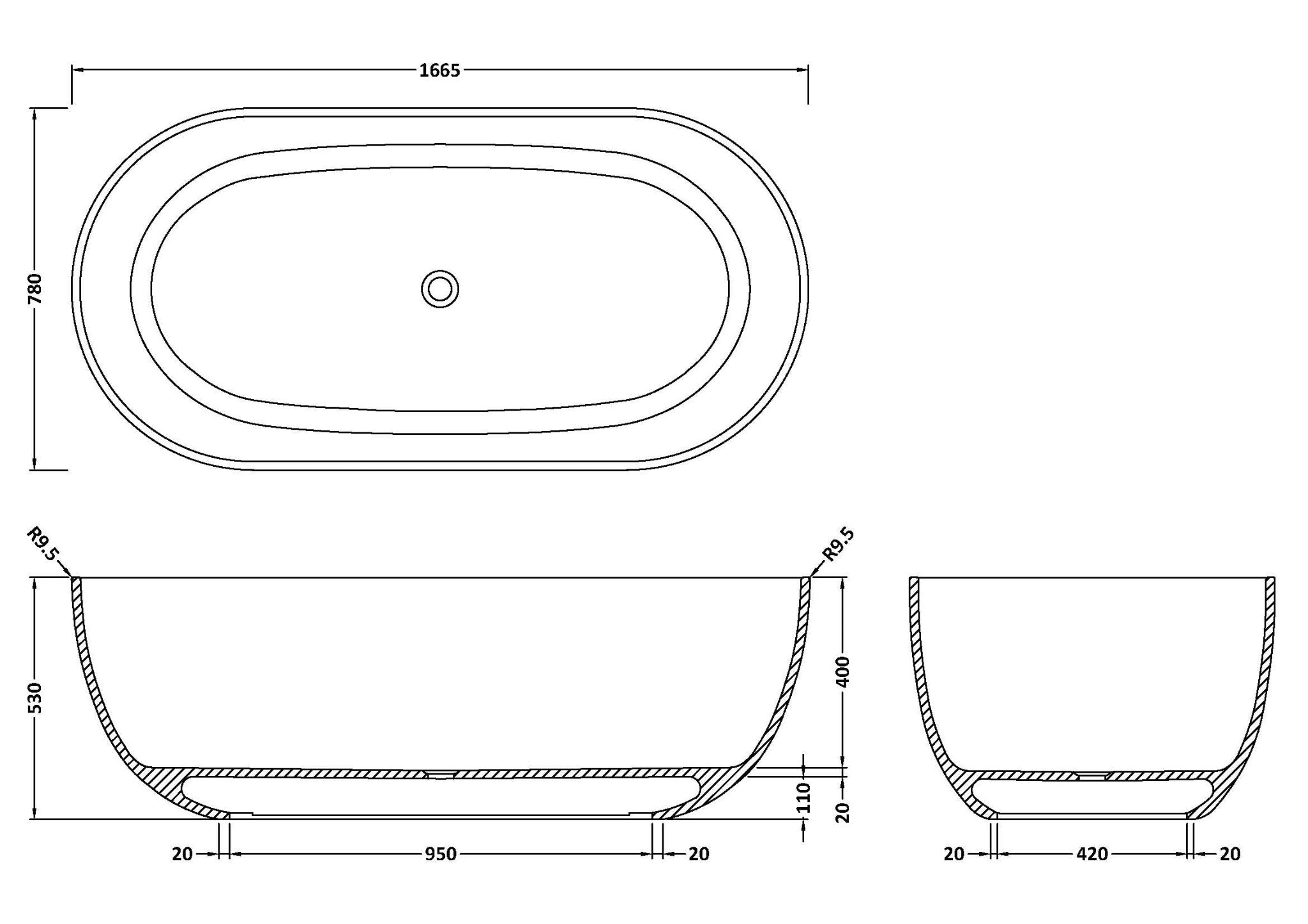 freestanding bath line drawing