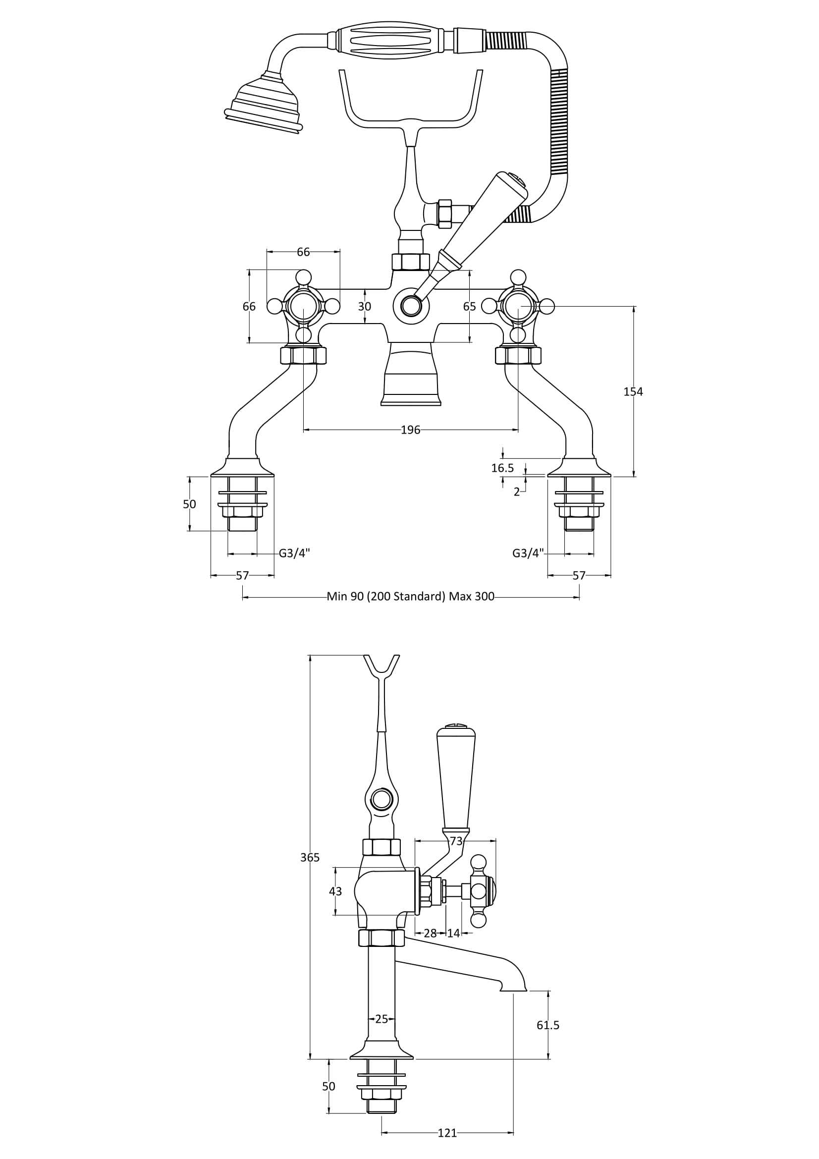 Victrion Crosshead Deck Mounted Bath Shower Mixer