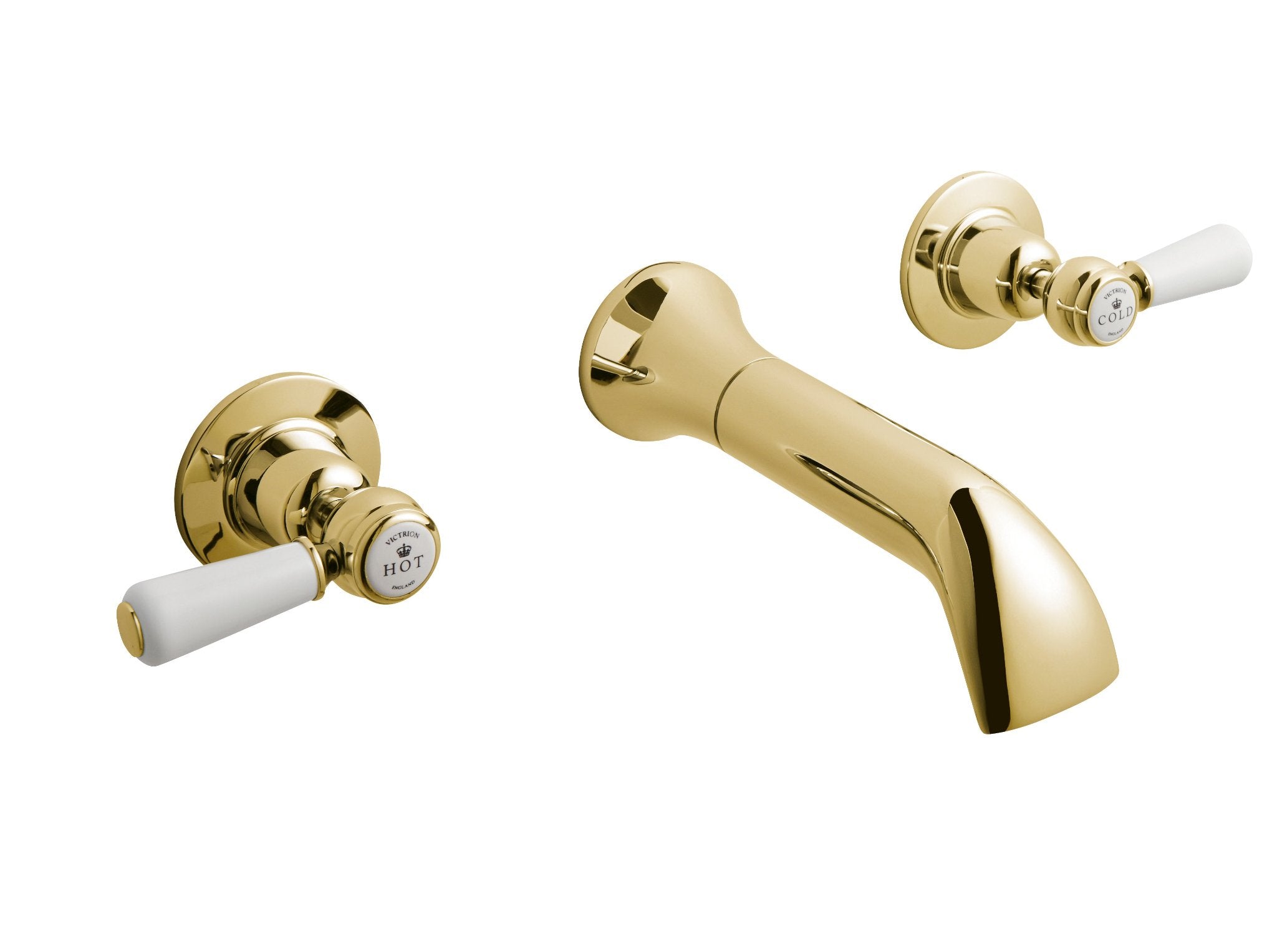 Gold wall mounted traditional lever basin mixer