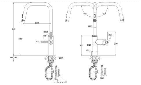 JTP Decor Single Lever Pull Out Sink Mixer
