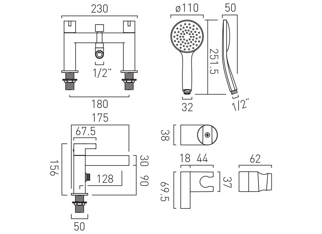 Vado Individual Edit Bath Shower Mixer Tap with Kit