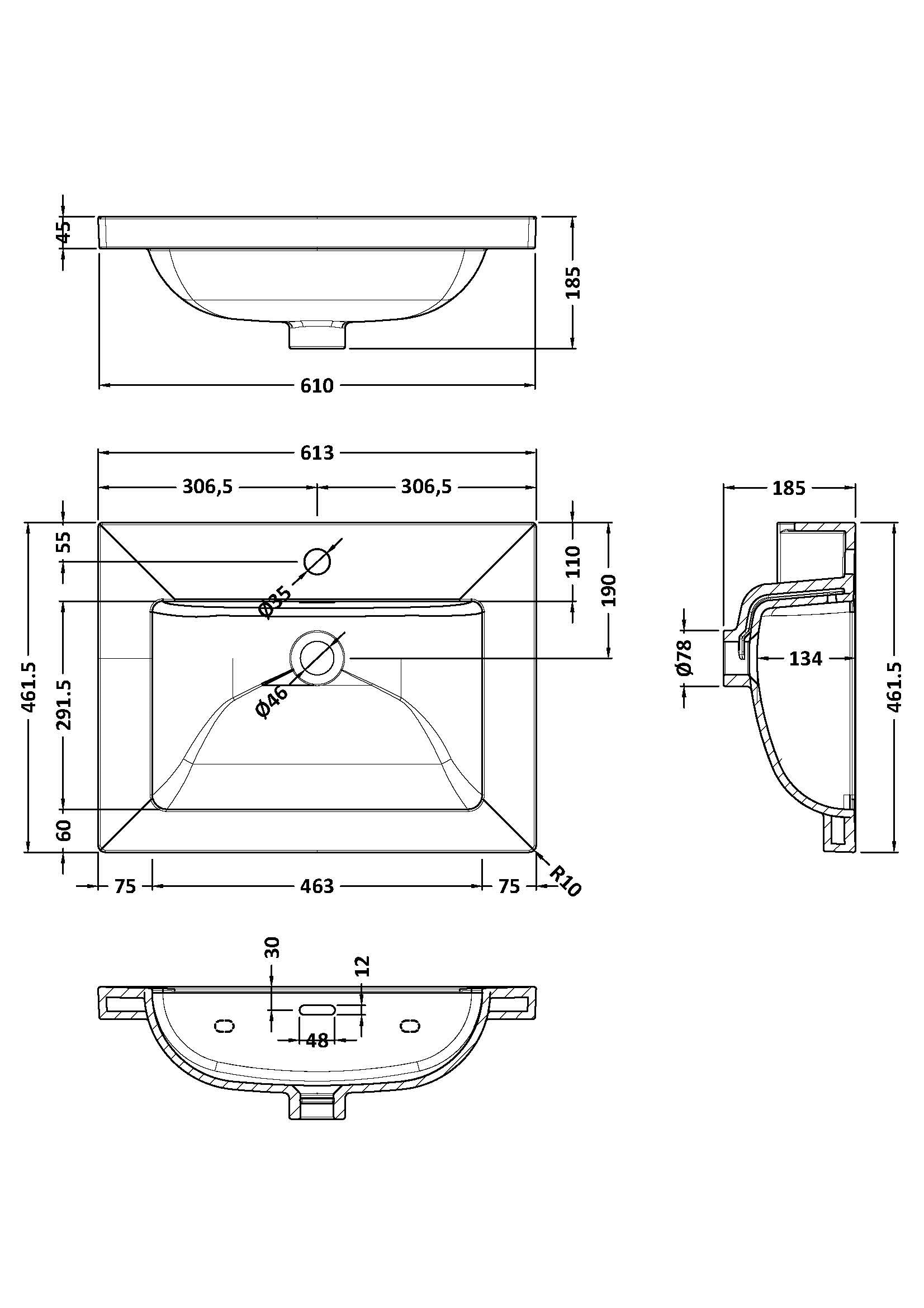 BC Designs Modern Fireclay Basin 600mm