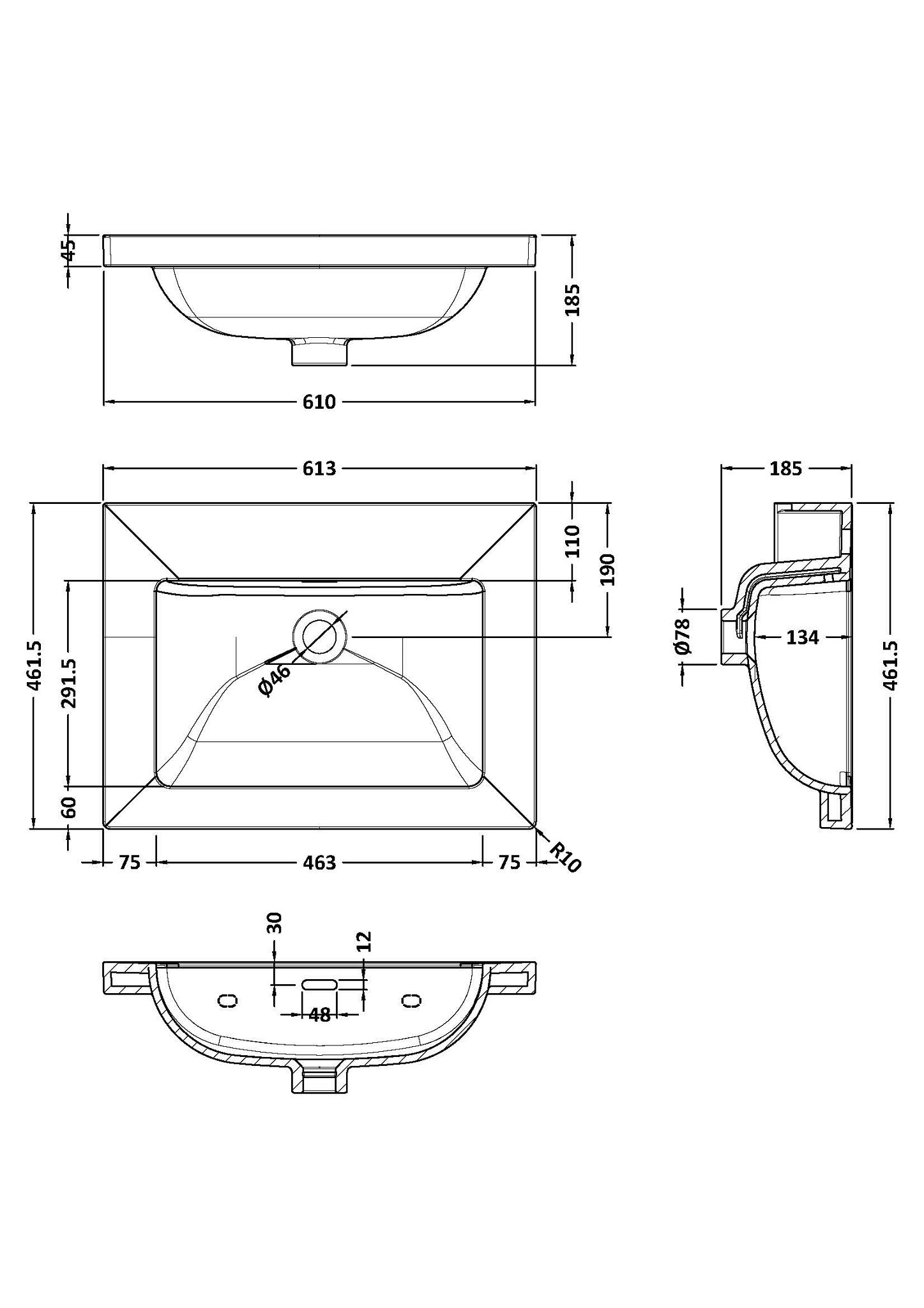 BC Designs Modern Fireclay Basin 600mm