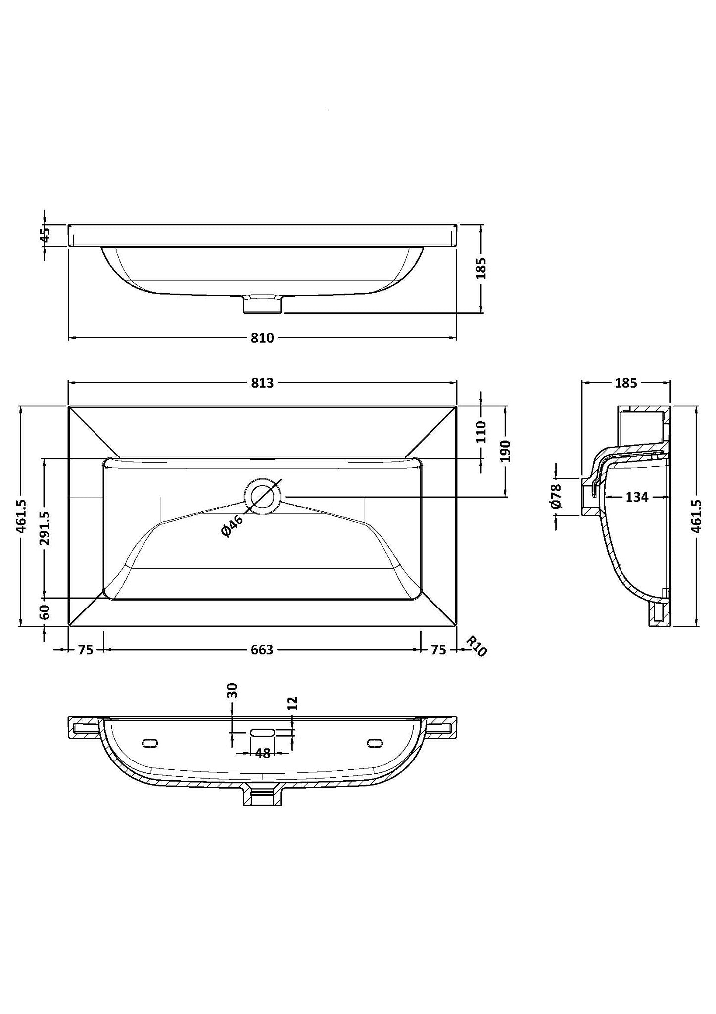 BC Designs Modern Fireclay Basin 800mm