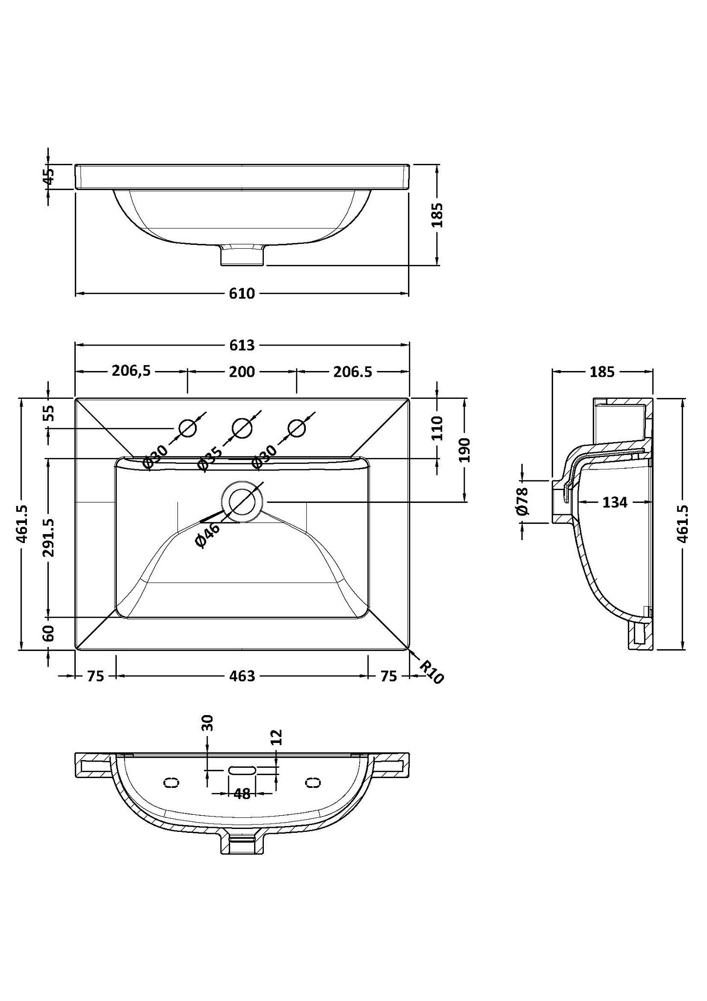 BC Designs Modern Fireclay Basin 600mm