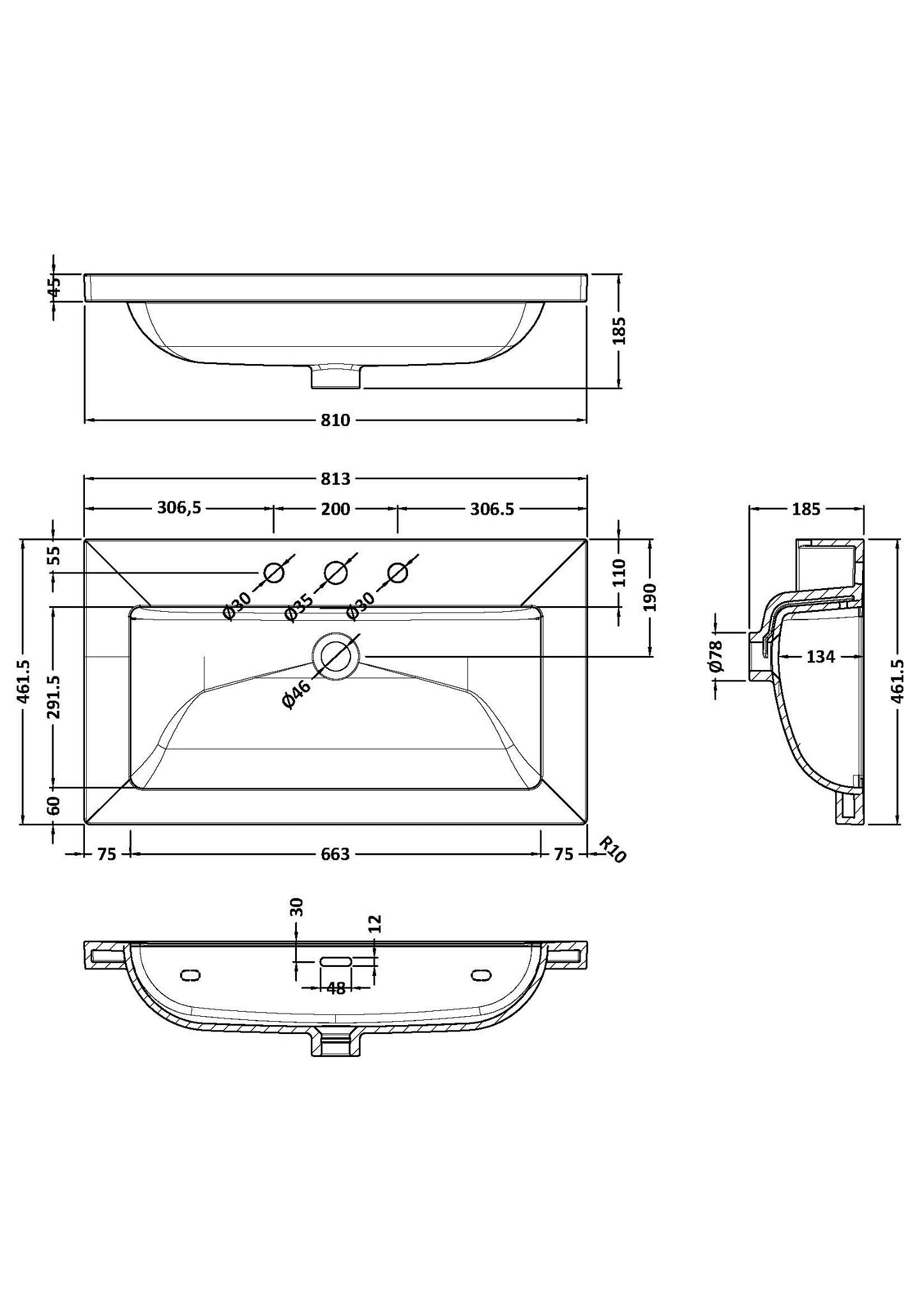 BC Designs Modern Fireclay Basin 800mm