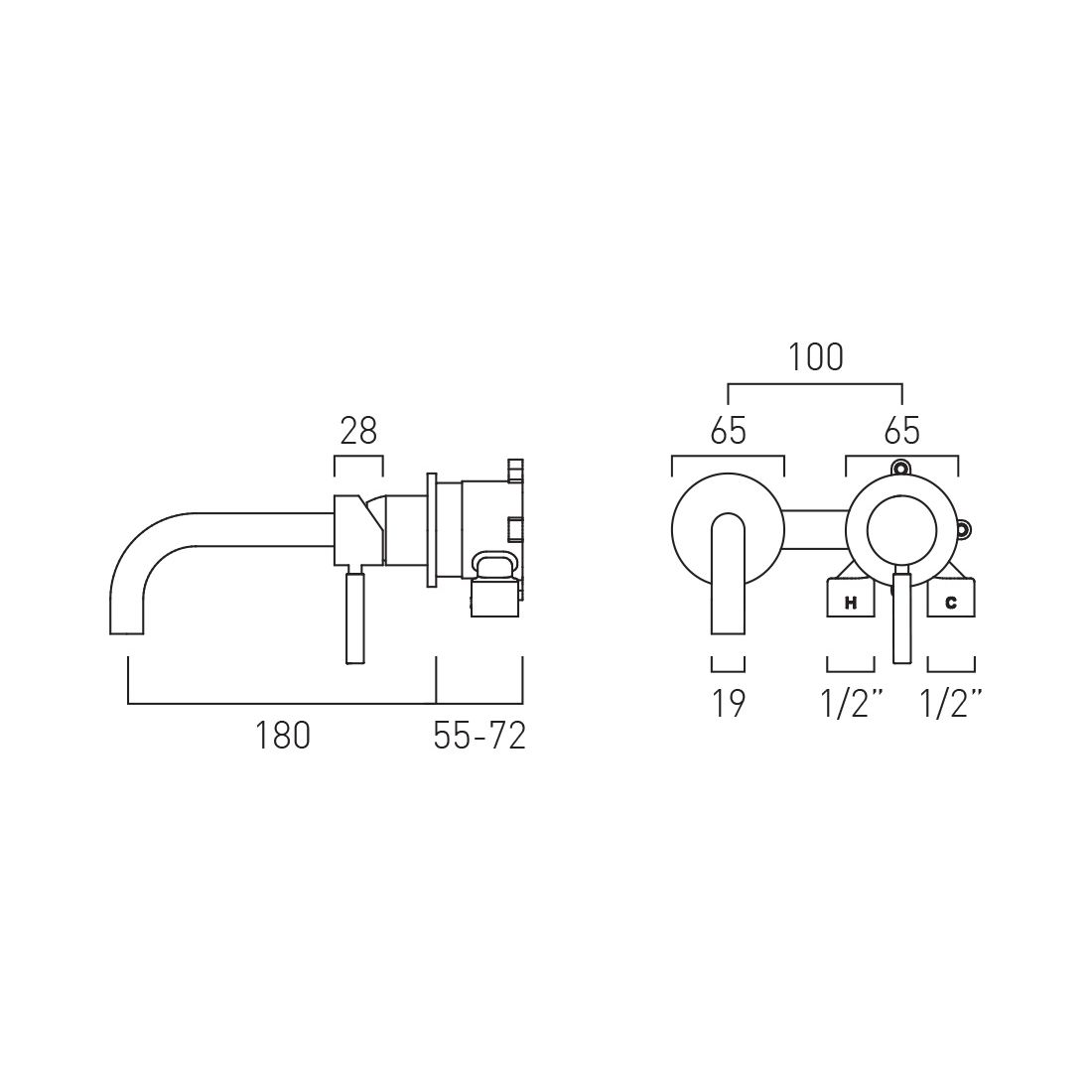 Vado Individual Knurled Accents wall mounted basin mixer