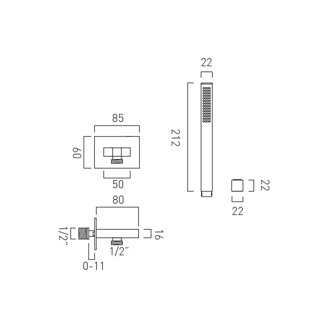 Vado Individual Square Mini Shower Kit with Integrated Outlet