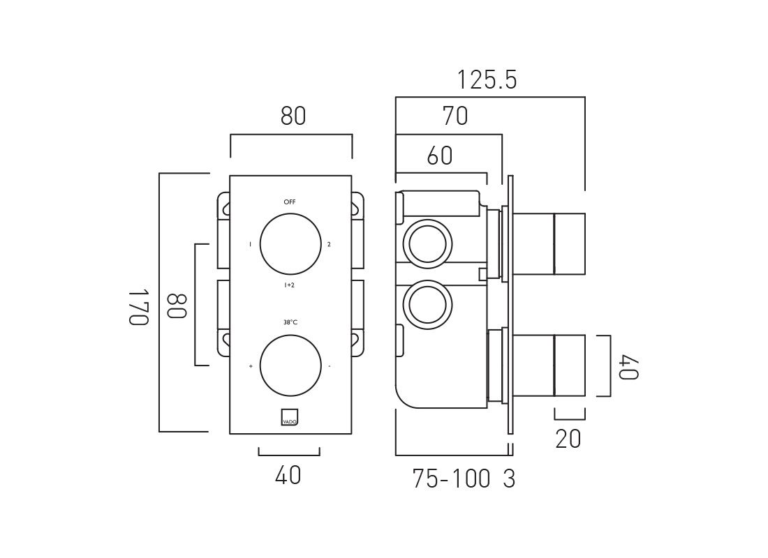 Vado Individual Knurled Accents 2 Outlet Shower Valve