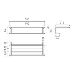 Vado Level Towel Shelf with Rail 550mm