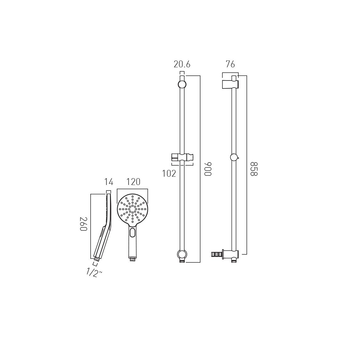 Vado Nebula 3 Function Slide Rail Shower Kit Integrated Outlet