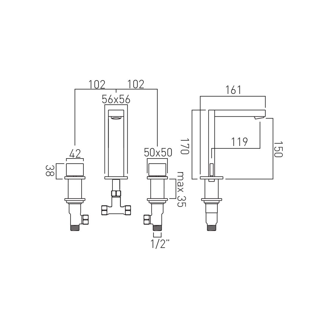 Vado Notion 3 Hole Basin Mixer