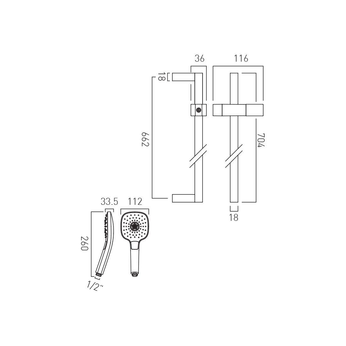 Vado Ora Square 3 Function Slide Rail Shower Kit