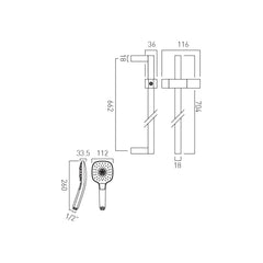 Vado Ora Square 3 Function Slide Rail Shower Kit