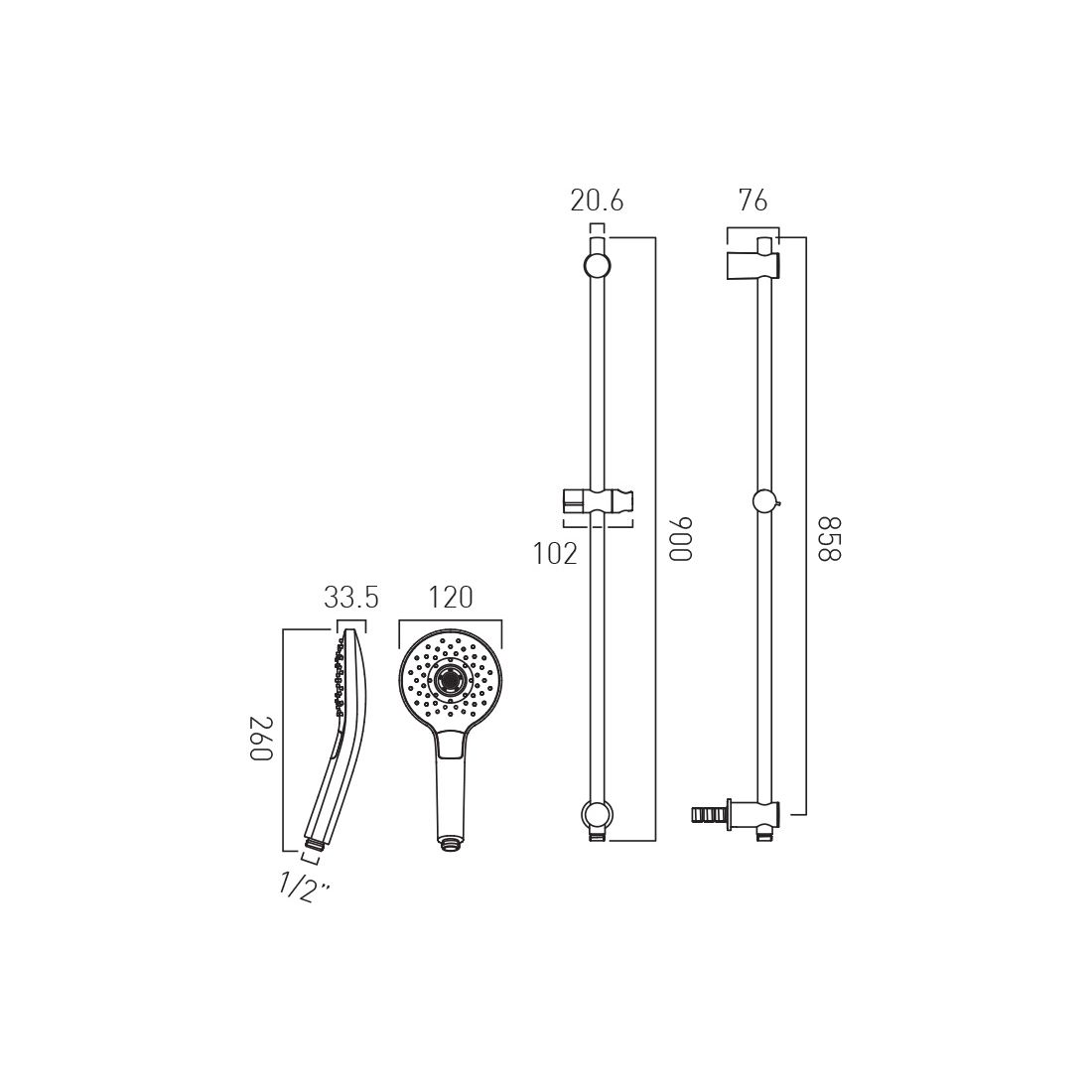 Vado Ora 3 Function Slide Rail Shower Kit Integrated Outlet