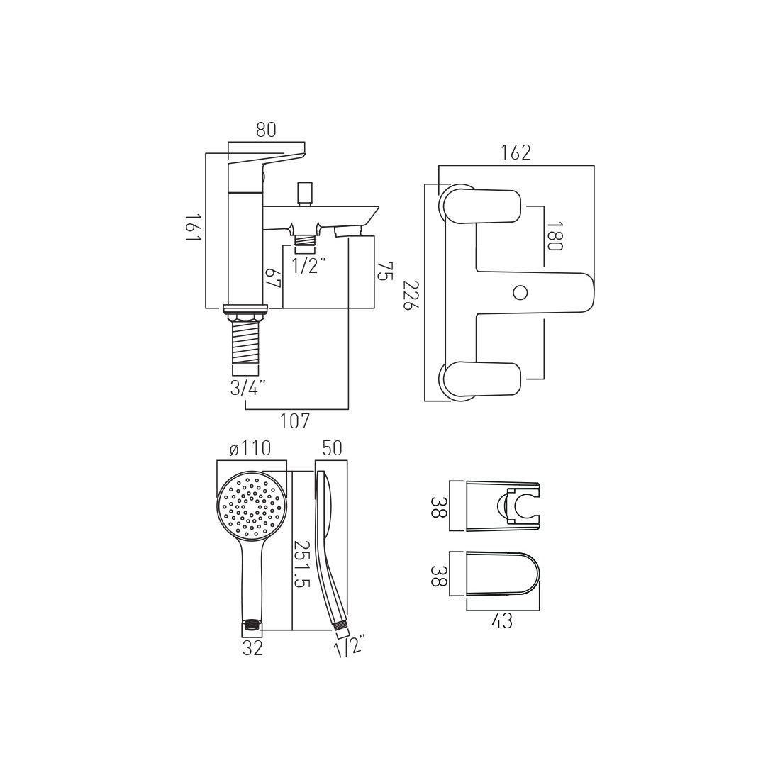 Vado Photon Bath Shower Mixer Tap with Kit