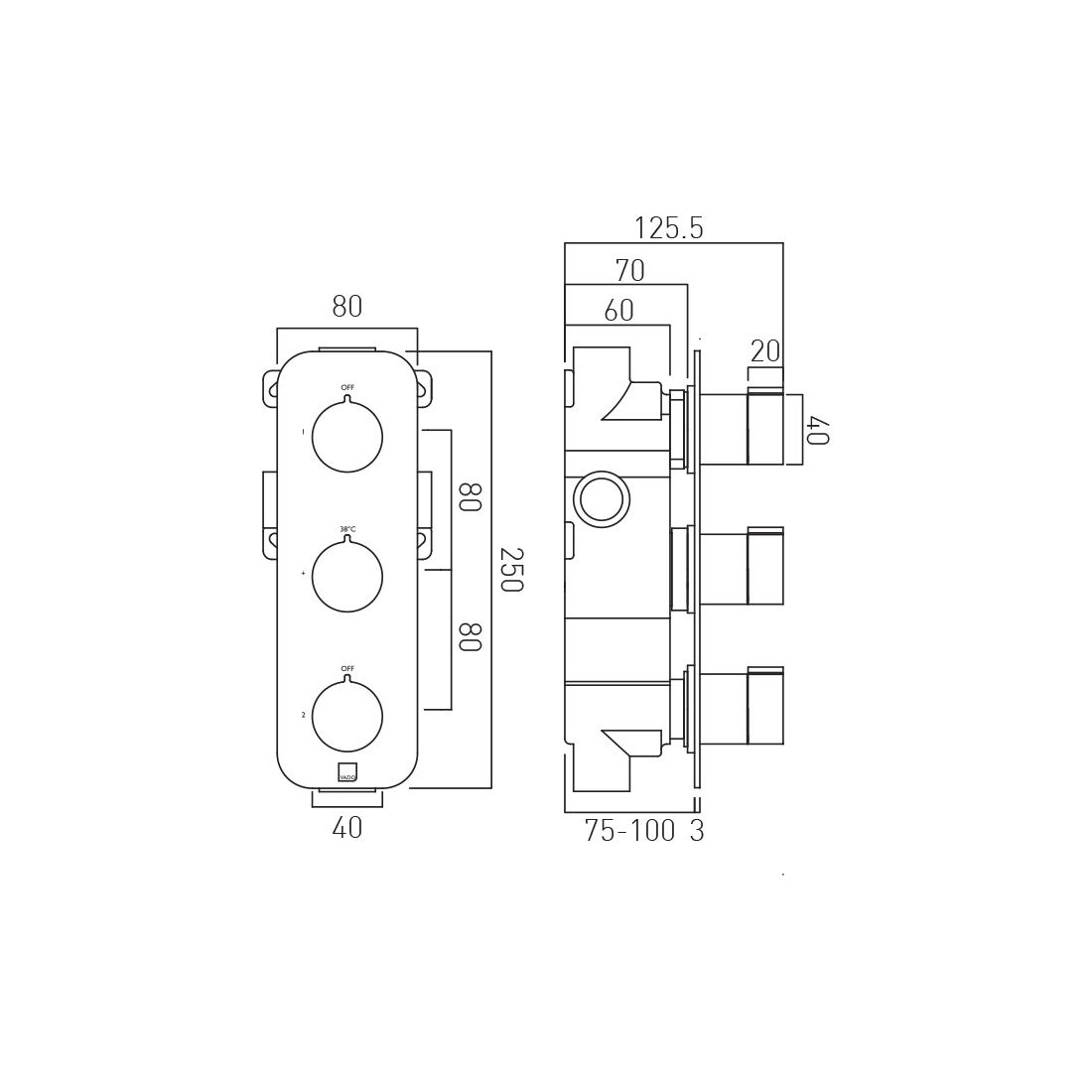 Vado Tablet Altitude 2 Outlet 3 Handle Shower Valve