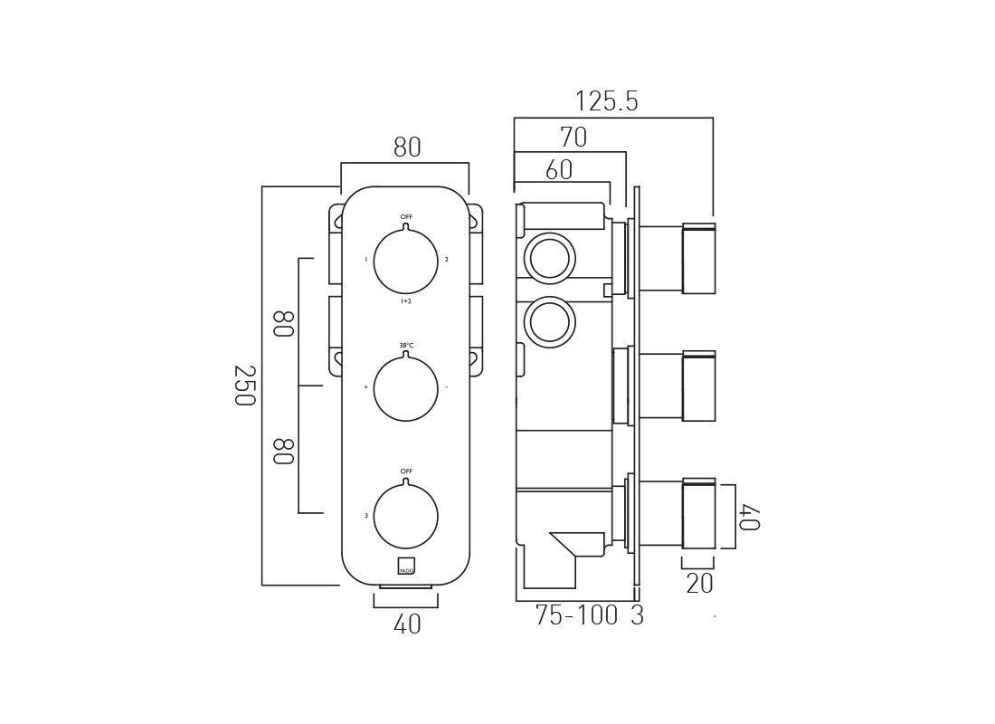 Vado Tablet Altitude 3 Outlet 3 Handle Shower Valve