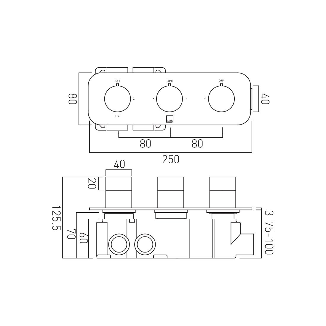 Vado Individual Tablet Altitude 3 Outlet Horizontal Shower Valve