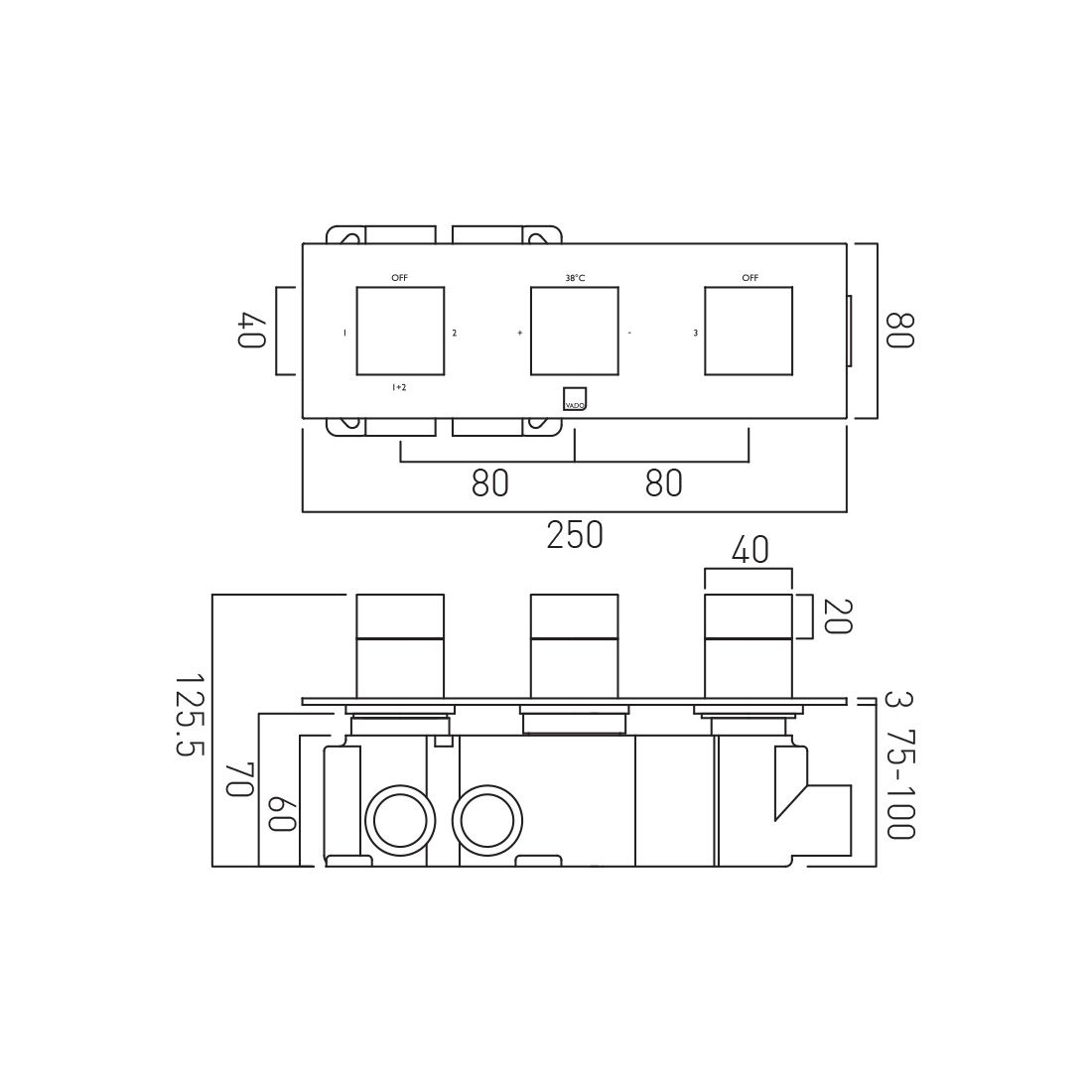 Vado Individual Tablet Notion 3 Outlet Horizontal Shower Valve