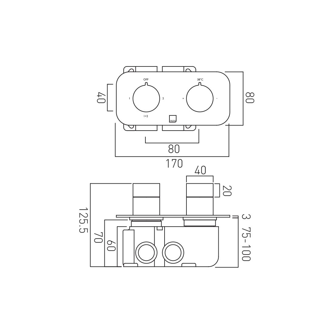 Vado Tablet Altitude 2 Outlet Horizontal Shower Valve