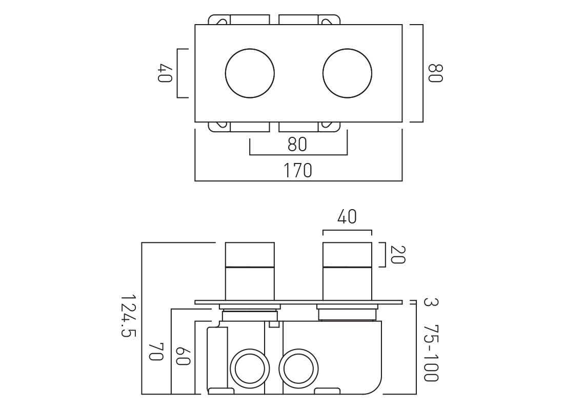 Vado Individual Knurled Accents Horizontal 2 Outlet Shower Valve