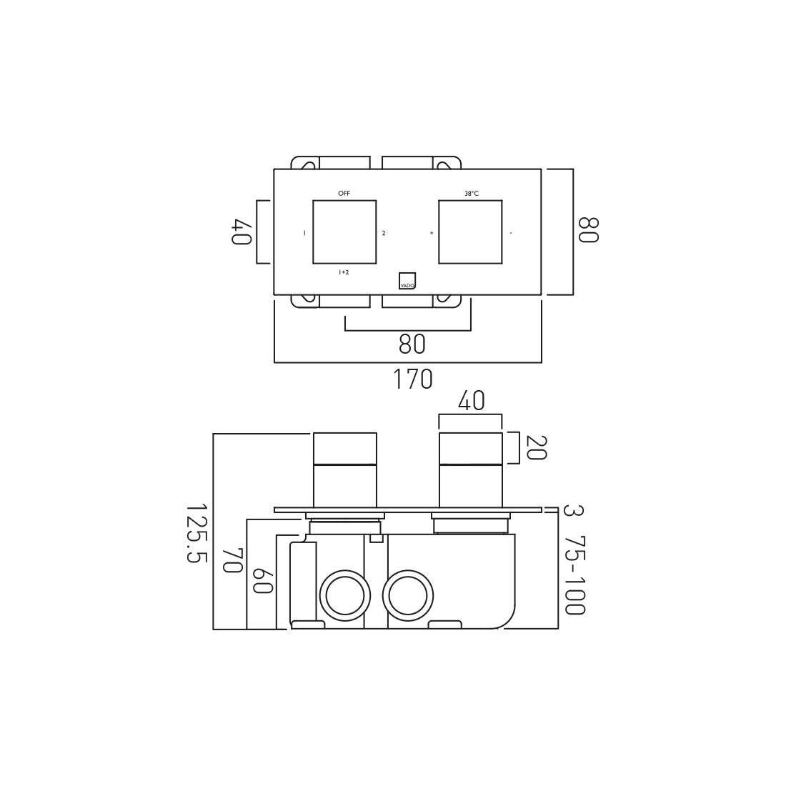 Vado Tablet Notion 2 Outlet Horizontal Shower Valve