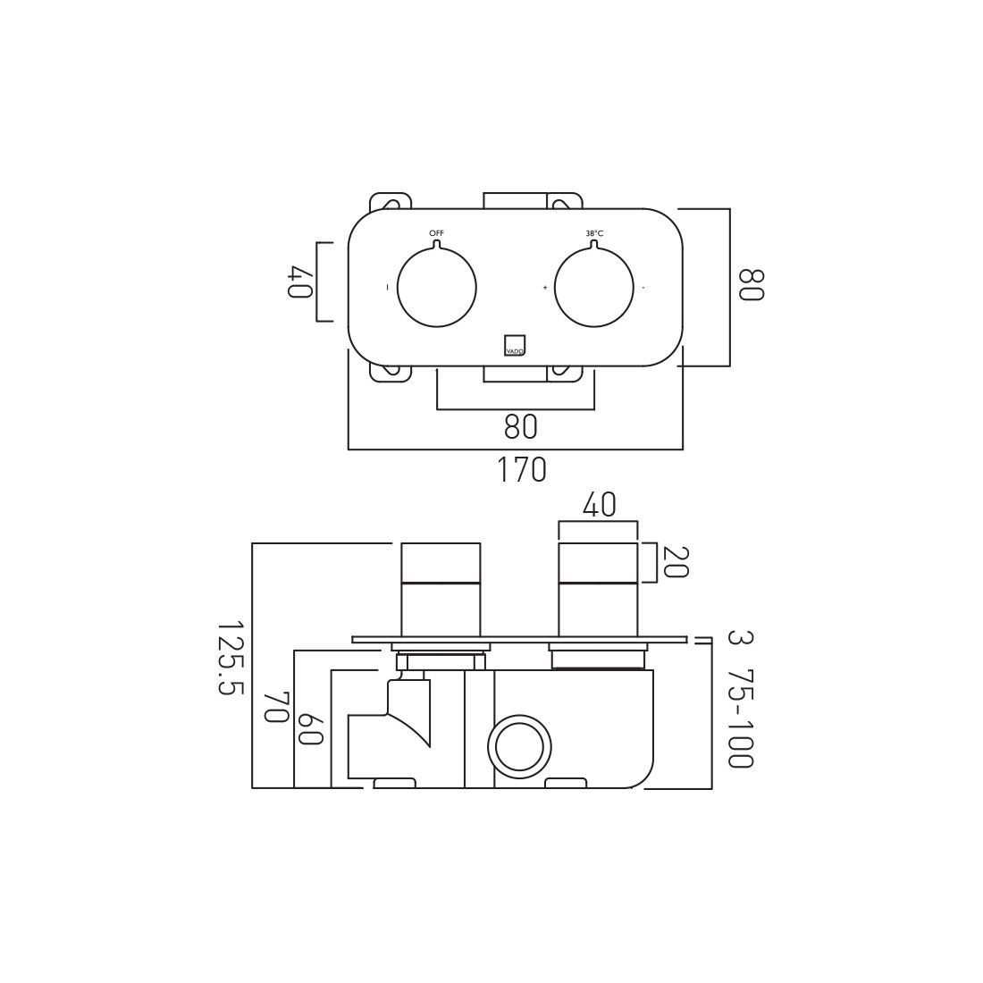 Vado Tablet Altitude 1 Outlet Horizontal Shower Valve