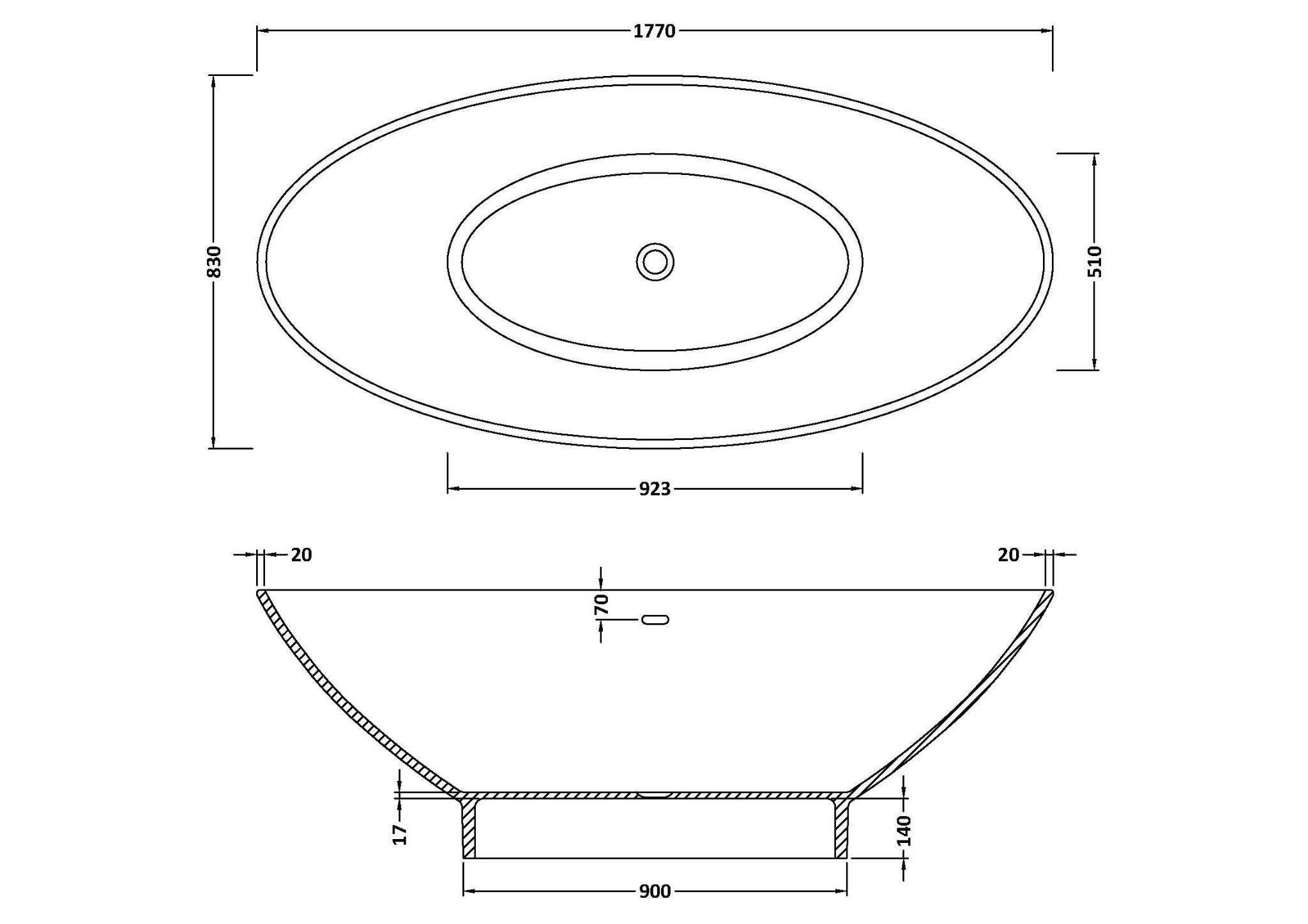 oval bath line drawing