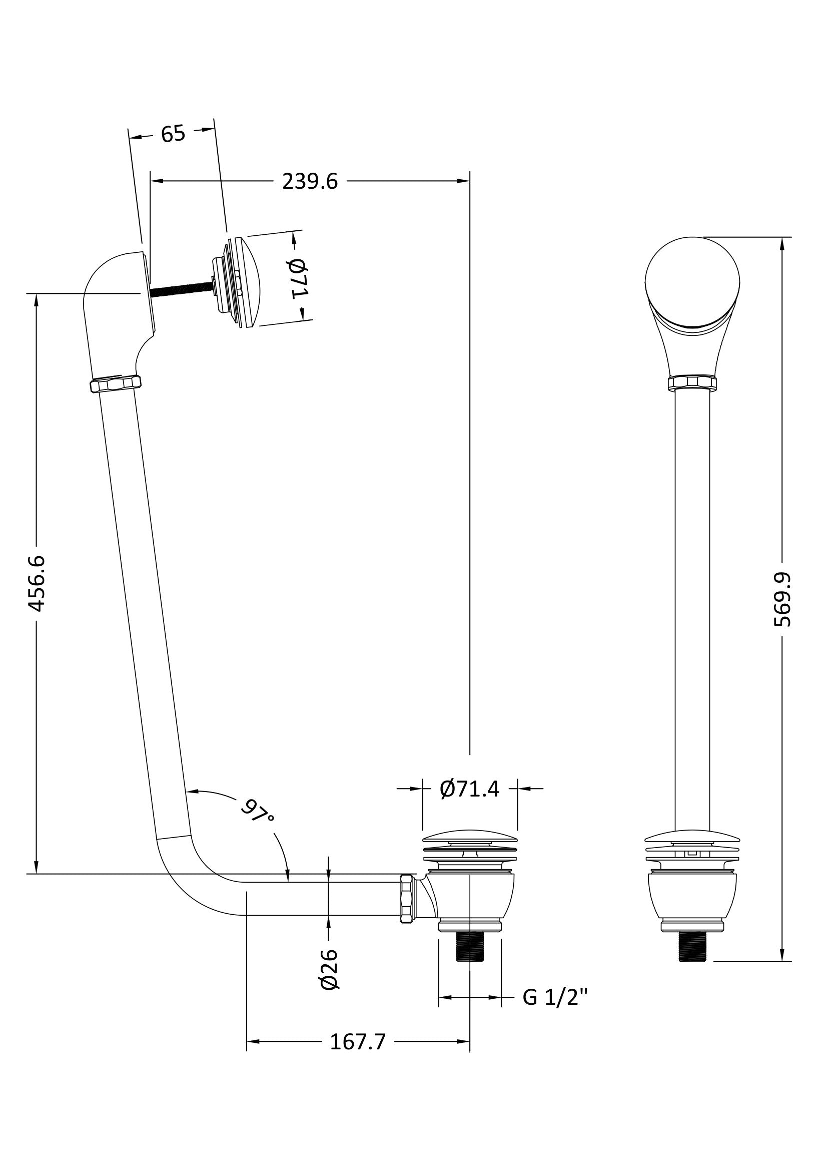 BC Designs exposed push down waste and overflow diagram