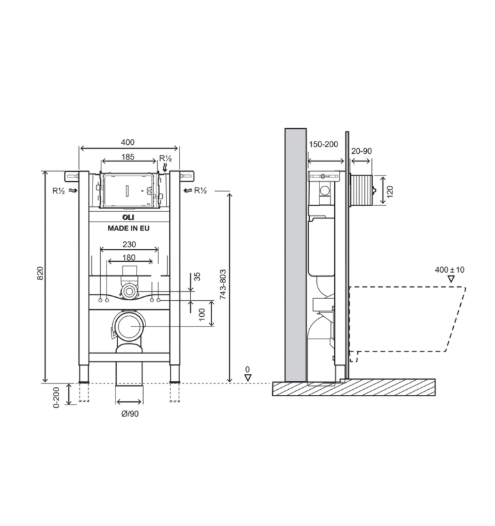 JTP 820cm Pre-wall WC Frame