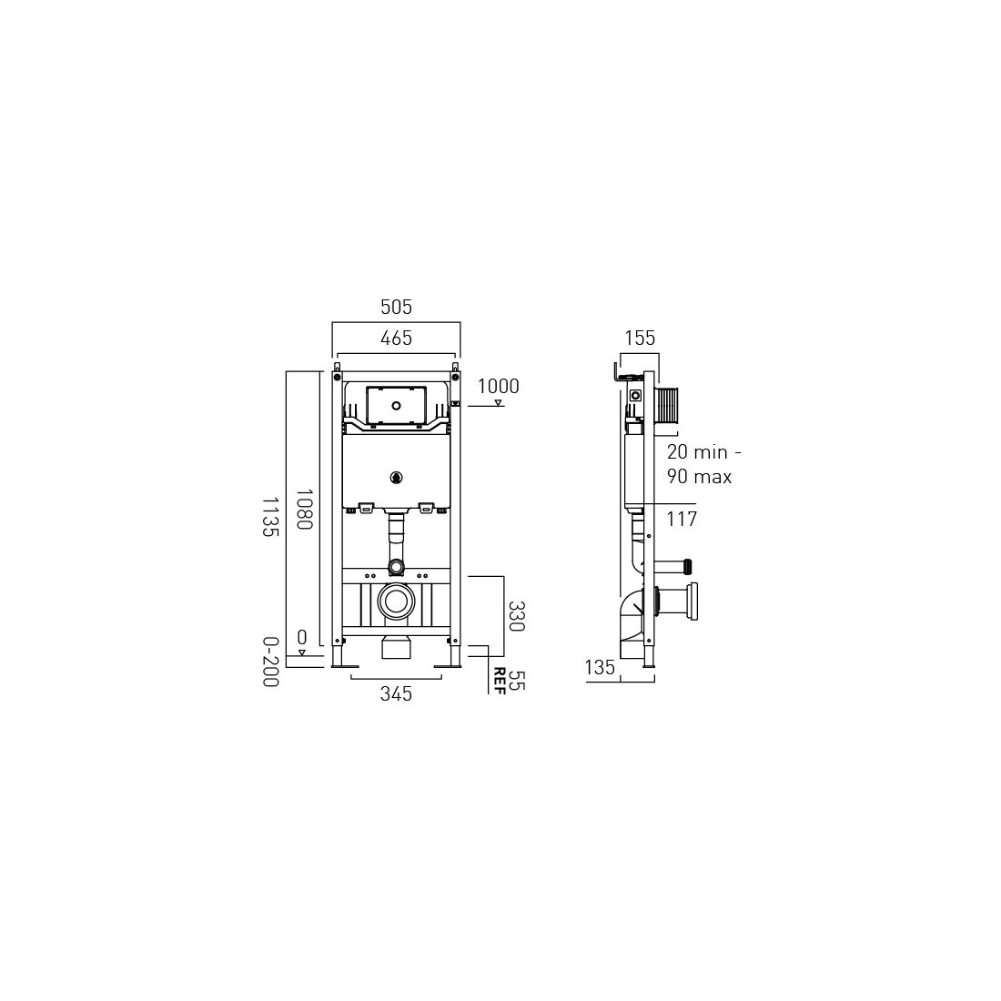 Vado Frame and Cistern for Wall Hung Pan