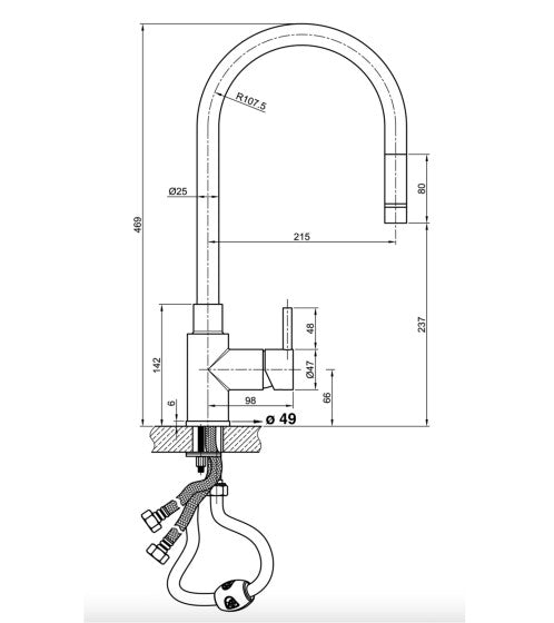 JTP Zecca Stainless Steel Pull Out Sink Mixer